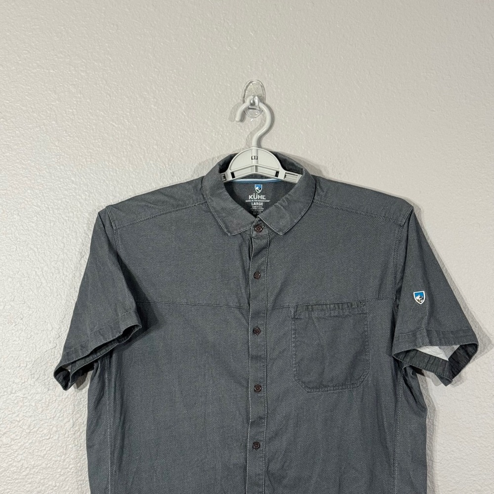 Kuhl Men's Large Gray Organic Cotton Short Sleeve Textured Button Up Shirt 7357 - Picture 10 of 10